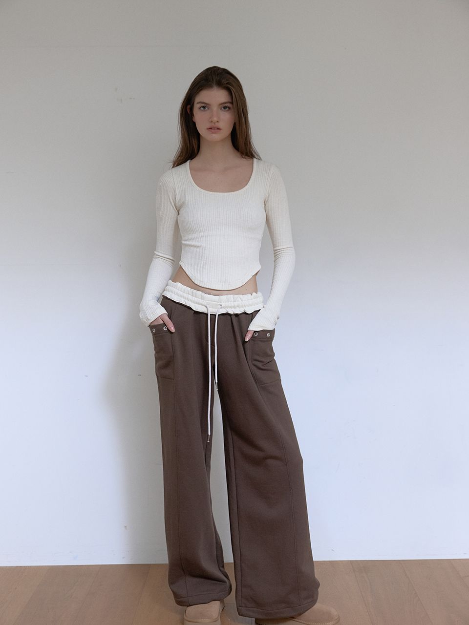 フリースカラーフリップスウェットパンツ (ブラウン) | ASURA | HANA(ハナ) #4