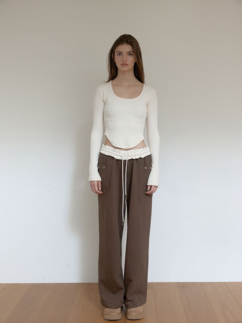 フリースカラーフリップスウェットパンツ (ブラウン) | ASURA | HANA(ハナ) #9
