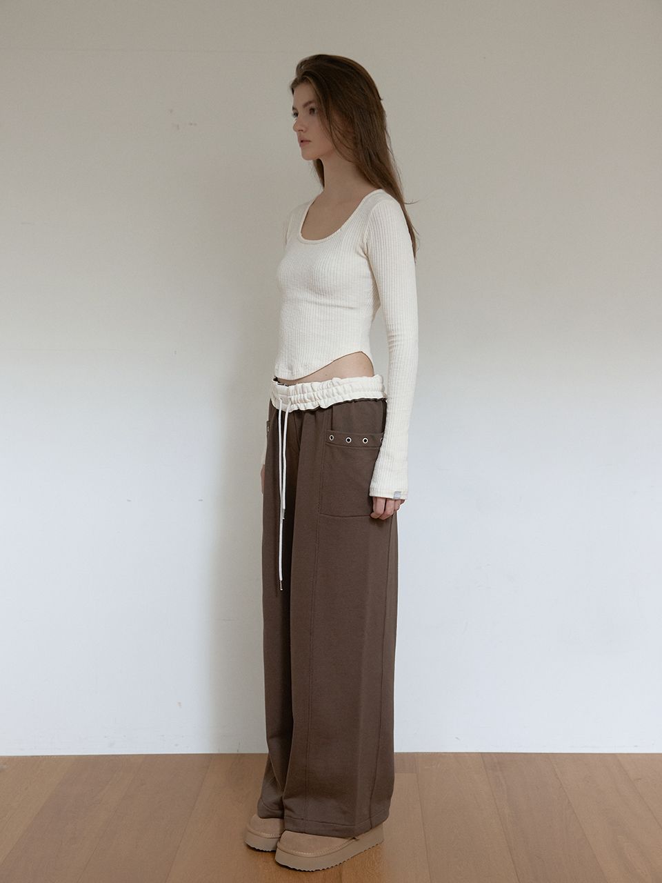 フリースカラーフリップスウェットパンツ (ブラウン) | ASURA | HANA(ハナ) #10