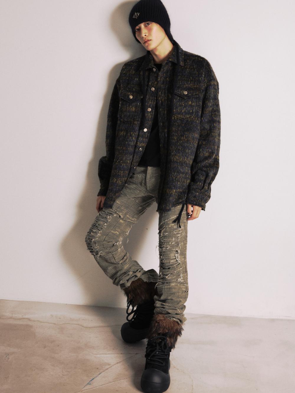 ヘアリー ウール オーバーシャ​​ツ ジャケット_[カーキ] | LECYTO | HANA(ハナ) #5