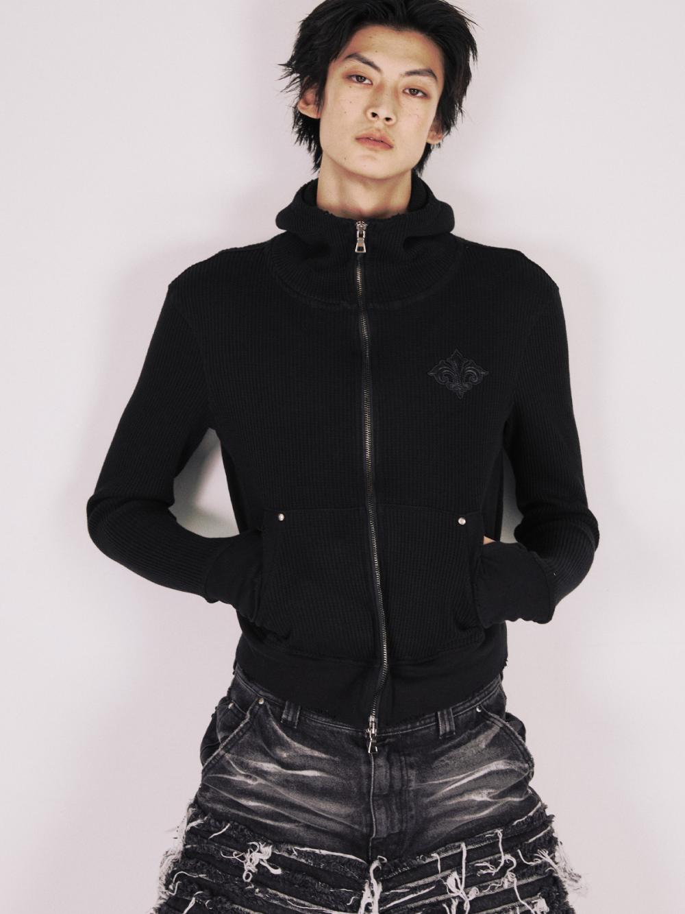 マジェスティ ワッフル フーディー ジップアップ_[ブラック] | LECYTO | HANA(ハナ) #4
