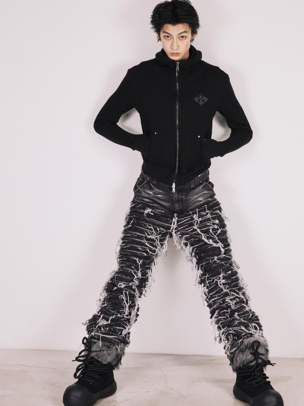 マジェスティ ワッフル フーディー ジップアップ_[ブラック] | LECYTO | HANA(ハナ) #13