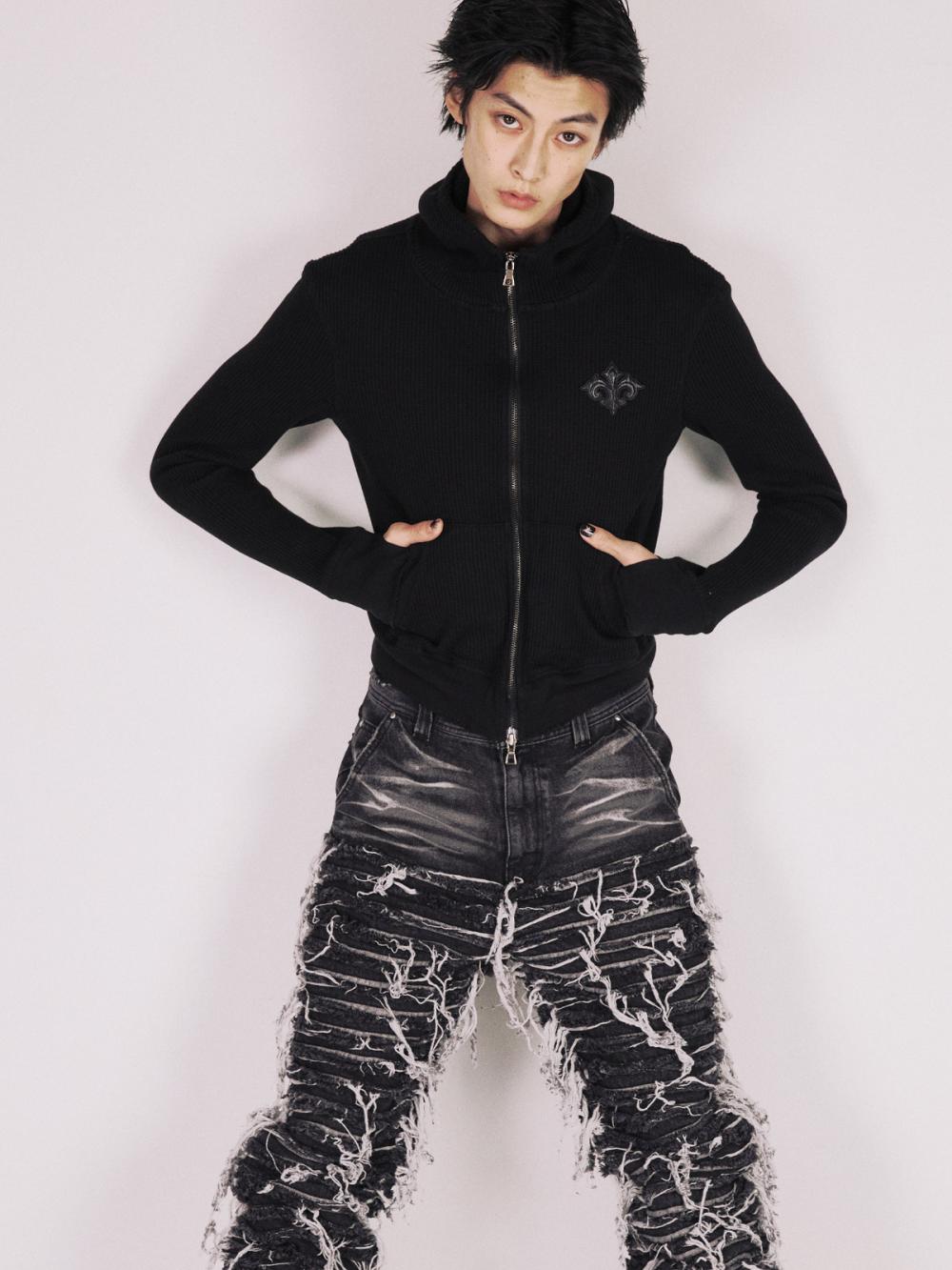 マジェスティ ワッフル フーディー ジップアップ_[ブラック] | LECYTO | HANA(ハナ) #14