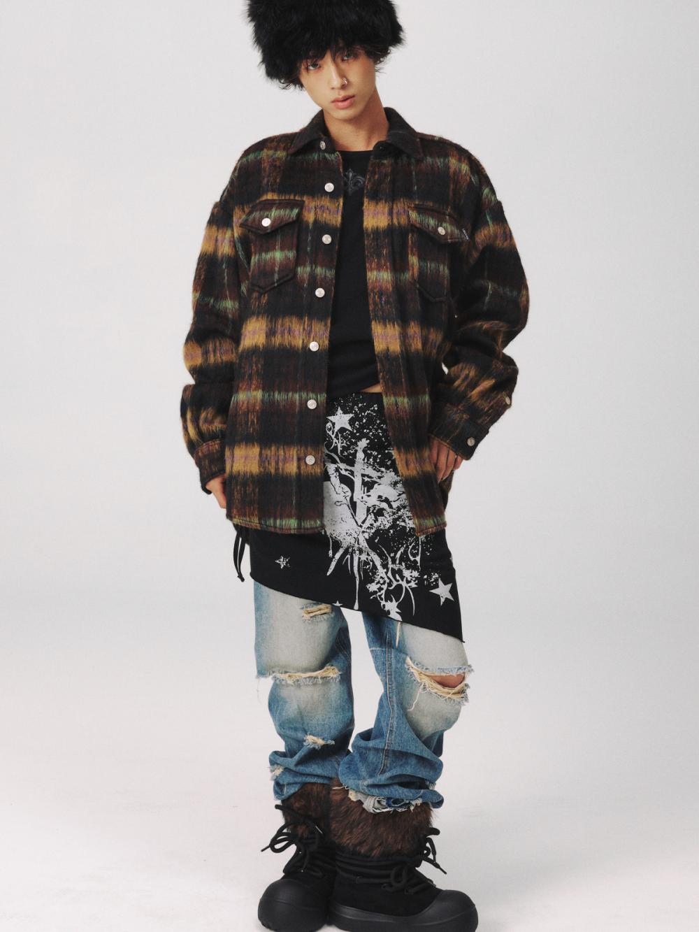 チェック ウール オーバーシャ​​ツ ジャケット_[ブラウン] | LECYTO | HANA(ハナ) #3