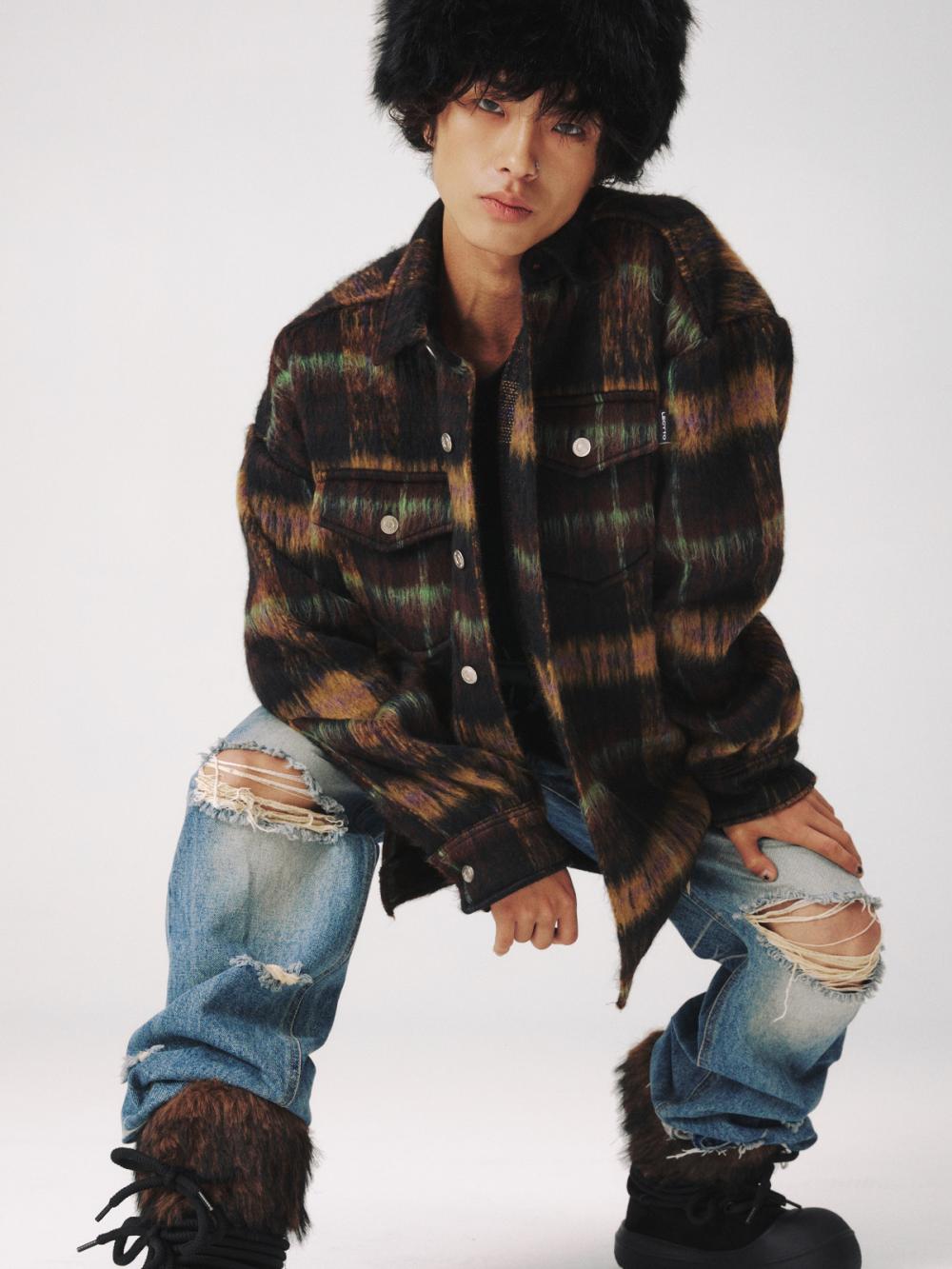 チェック ウール オーバーシャ​​ツ ジャケット_[ブラウン] | LECYTO | HANA(ハナ) #5