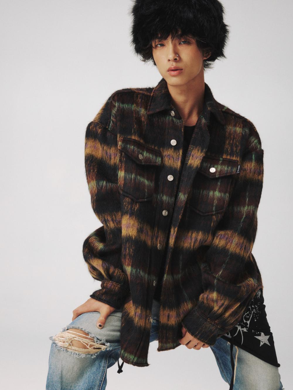 チェック ウール オーバーシャ​​ツ ジャケット_[ブラウン] | LECYTO | HANA(ハナ) #12