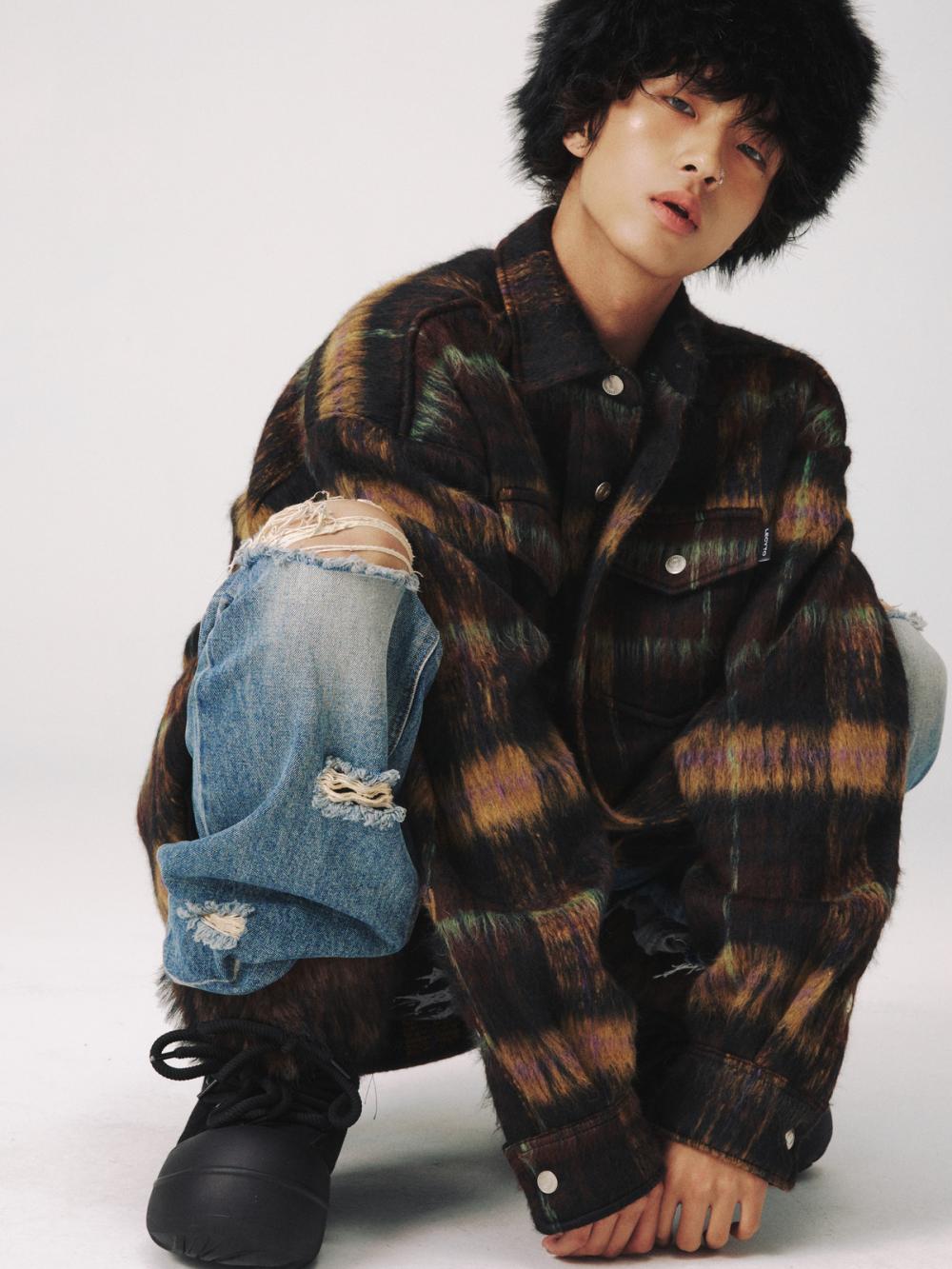 チェック ウール オーバーシャ​​ツ ジャケット_[ブラウン] | LECYTO | HANA(ハナ) #13