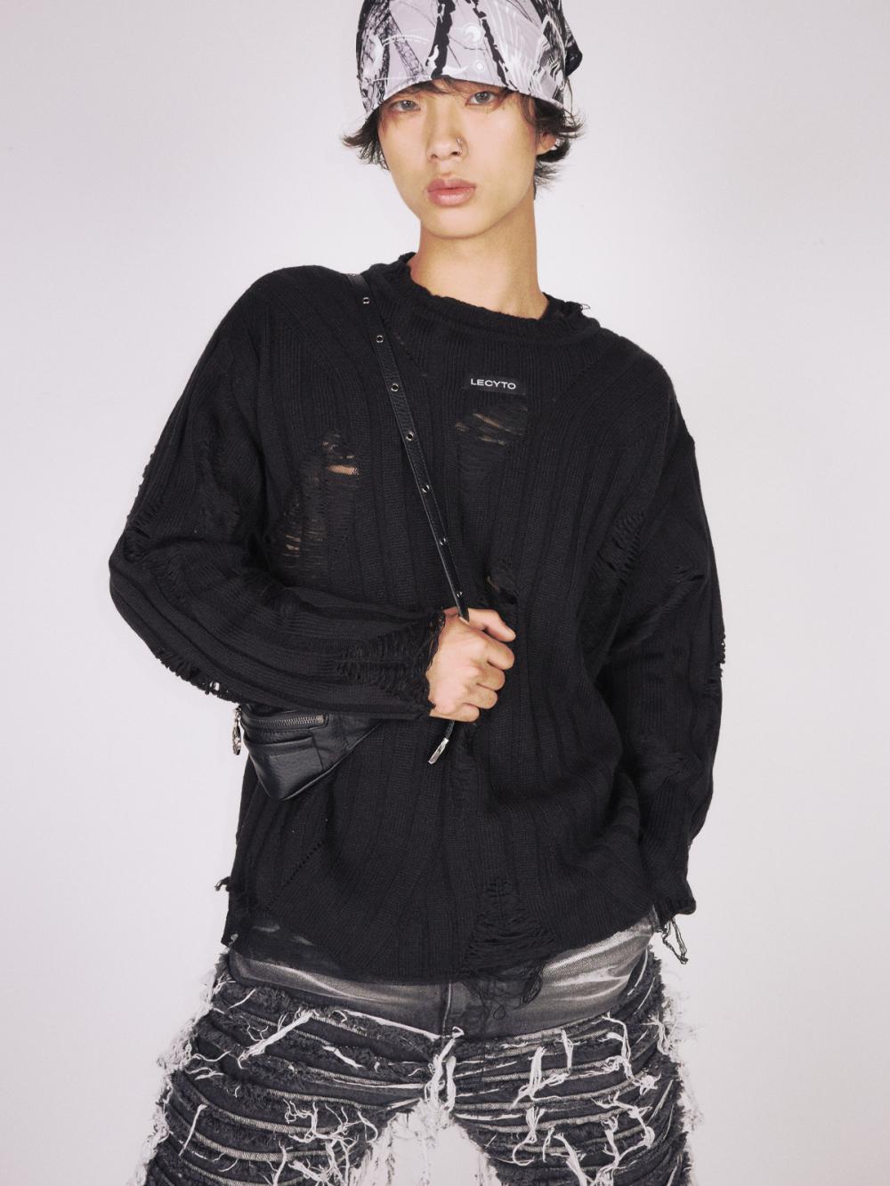 アナーキー クルーネック ニット_[ブラック] | LECYTO | HANA(ハナ) #11