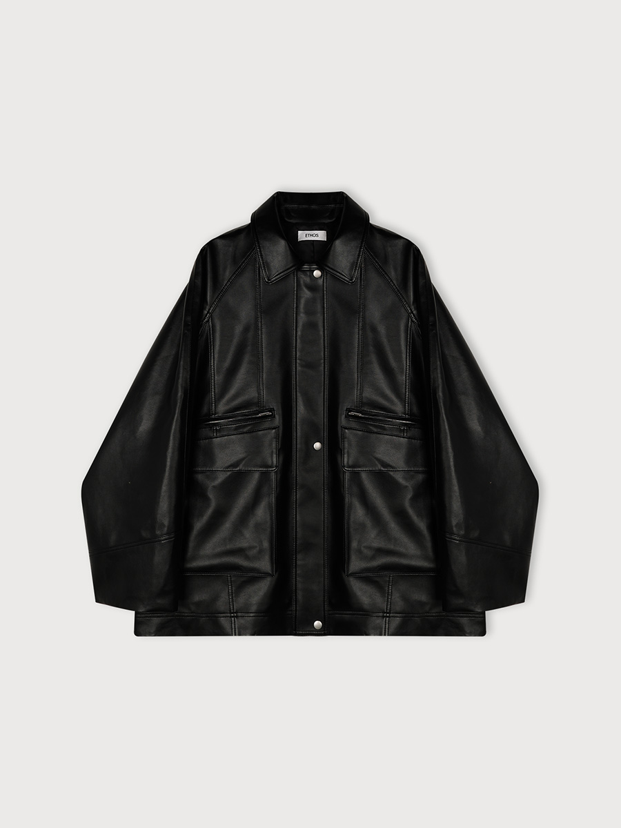 HOODED POCKET LEATHER JACKET_BLACK | ETHOS | HANA(ハナ) #3