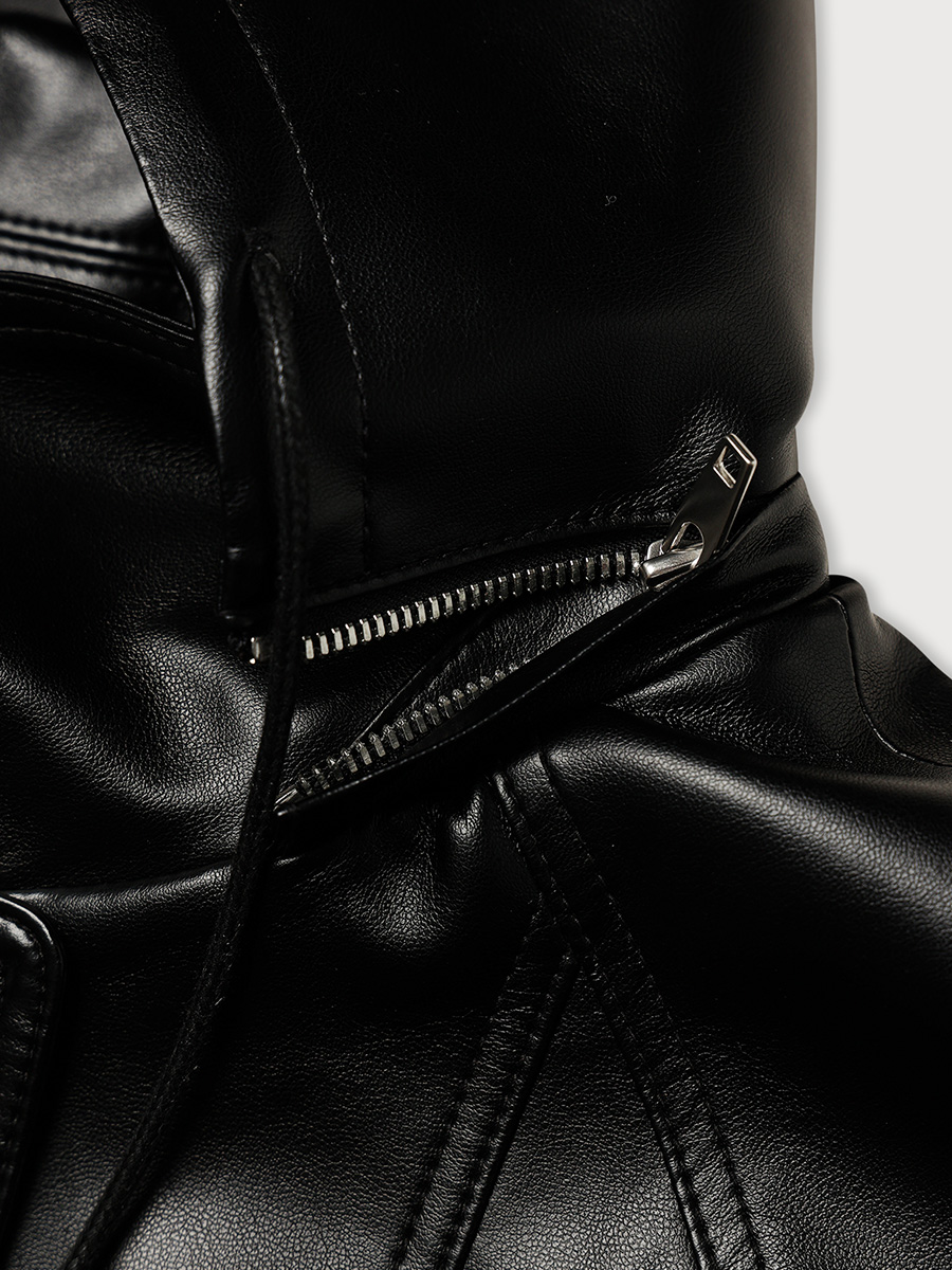 HOODED POCKET LEATHER JACKET_BLACK | ETHOS | HANA(ハナ) #13