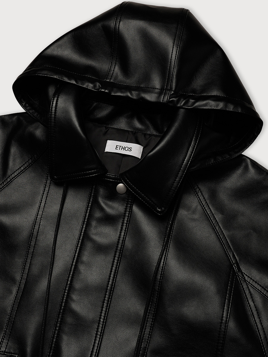 HOODED POCKET LEATHER JACKET_BLACK | ETHOS | HANA(ハナ) #6