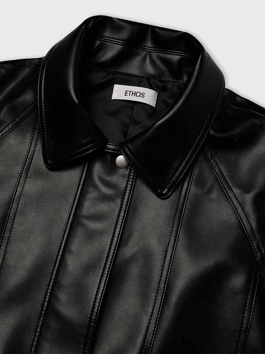 HOODED POCKET LEATHER JACKET_BLACK | ETHOS | HANA(ハナ) #7