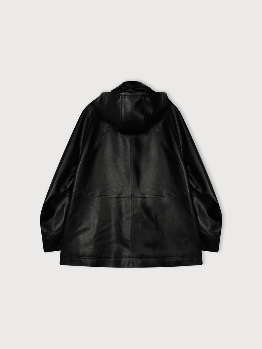 HOODED POCKET LEATHER JACKET_BLACK | ETHOS | HANA(ハナ) #2
