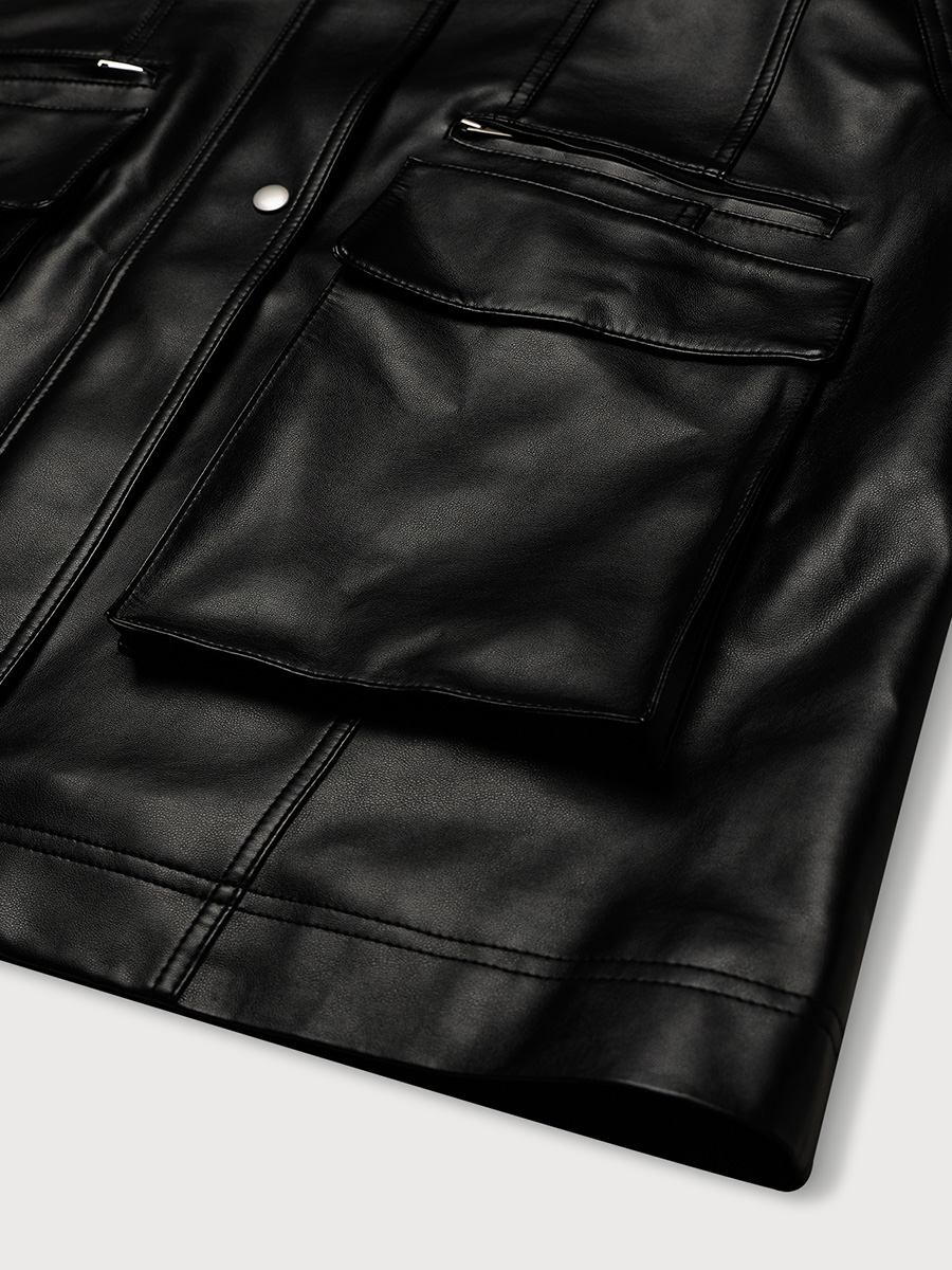 HOODED POCKET LEATHER JACKET_BLACK | ETHOS | HANA(ハナ) #8