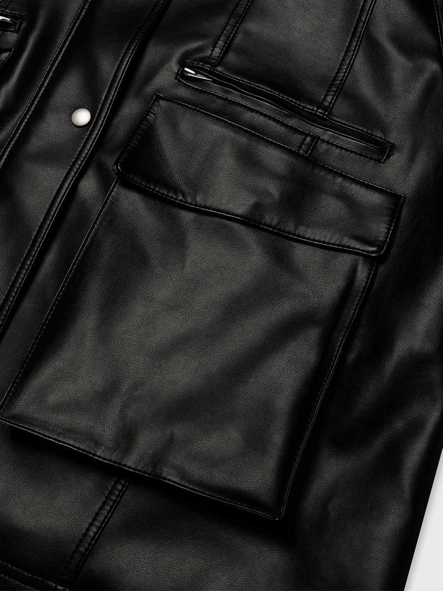 HOODED POCKET LEATHER JACKET_BLACK | ETHOS | HANA(ハナ) #9