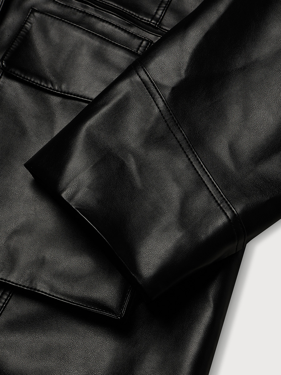 HOODED POCKET LEATHER JACKET_BLACK | ETHOS | HANA(ハナ) #10