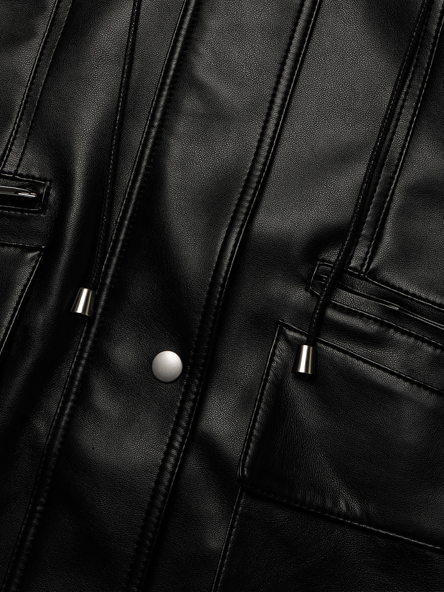 HOODED POCKET LEATHER JACKET_BLACK | ETHOS | HANA(ハナ) #11