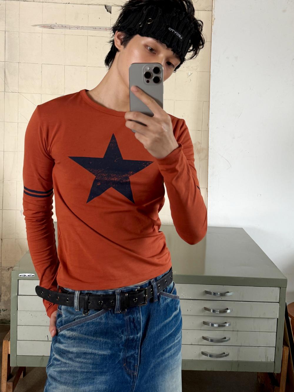 レトロ スターライン Tシャツ_[オレンジ] | LECYTO | HANA(ハナ) #12