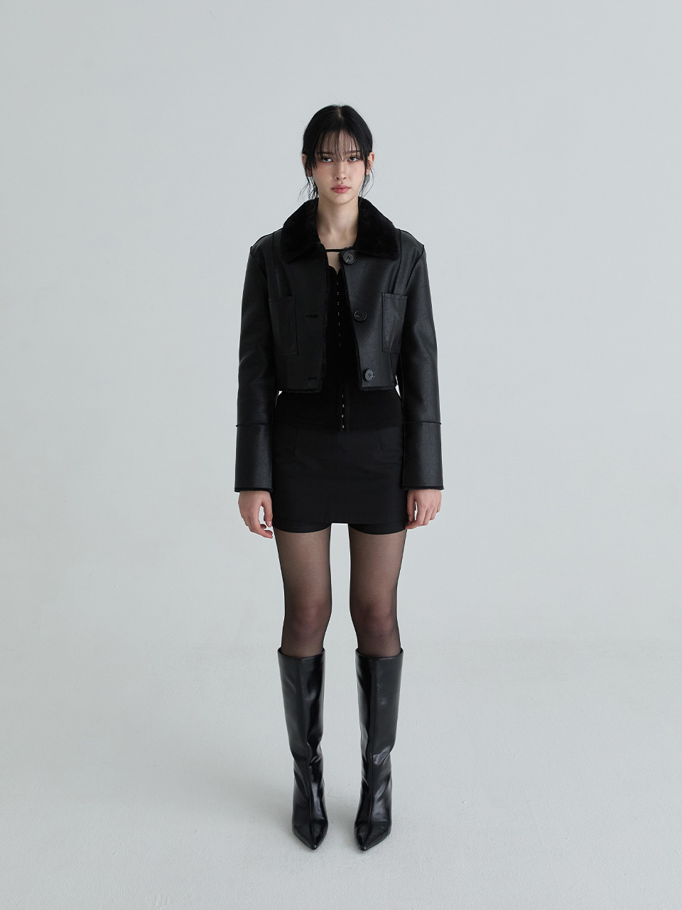 ショートリバーシブルレザームスタン（ブラック） | Not your rose | HANA(ハナ) #5