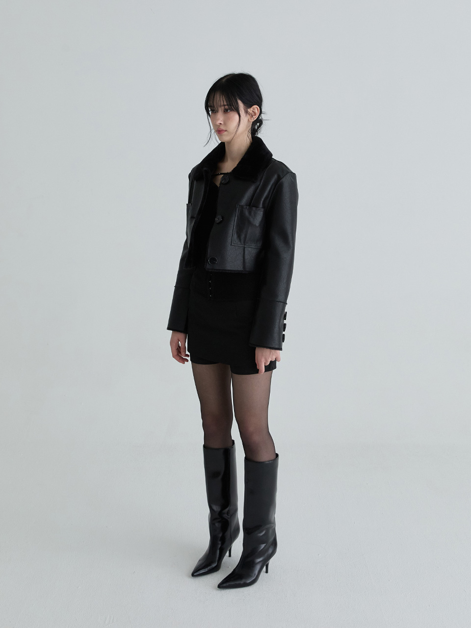 ショートリバーシブルレザームスタン（ブラック） | Not your rose | HANA(ハナ) #6