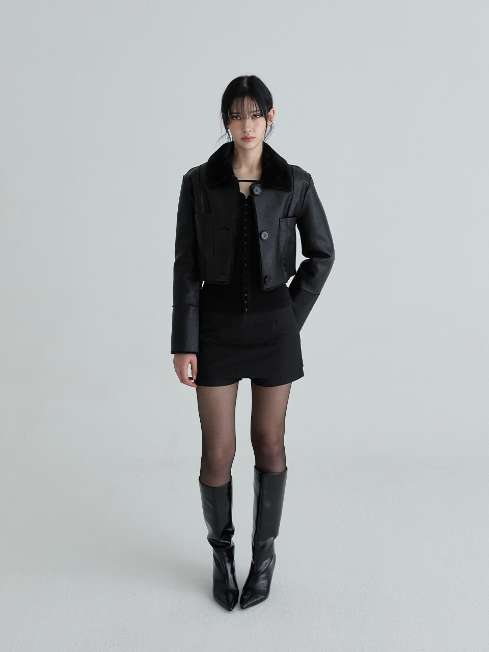 ショートリバーシブルレザームスタン（ブラック） | Not your rose | HANA(ハナ) #2