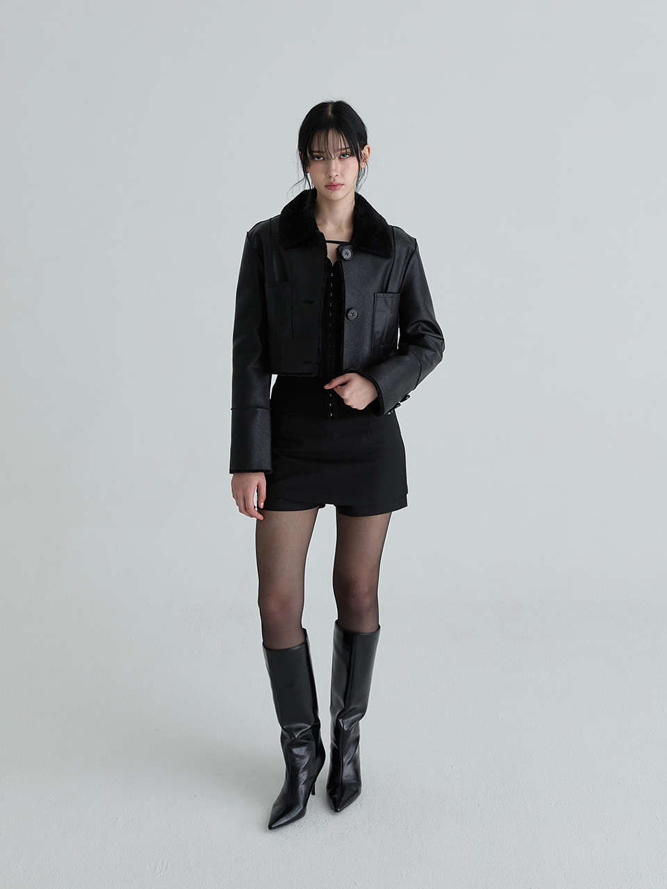 ショートリバーシブルレザームスタン（ブラック） | Not your rose | HANA(ハナ) #3