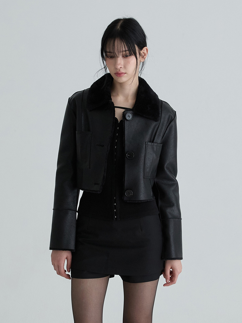 ショートリバーシブルレザームスタン（ブラック） | Not your rose | HANA(ハナ) #4