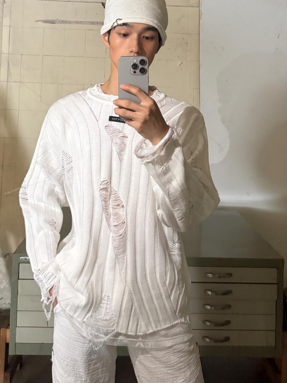 アナーキー クルーネック ニット_[ホワイト] | LECYTO | HANA(ハナ) #11