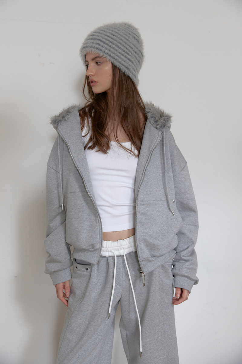 フラッフィー ストライプ ビーニー (ライトグレー) | ASURA | HANA(ハナ) #2