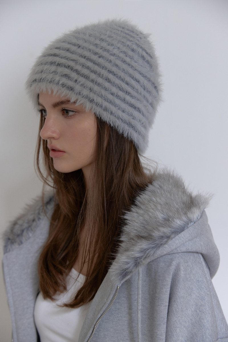 フラッフィー ストライプ ビーニー (ライトグレー) | ASURA | HANA(ハナ) #3