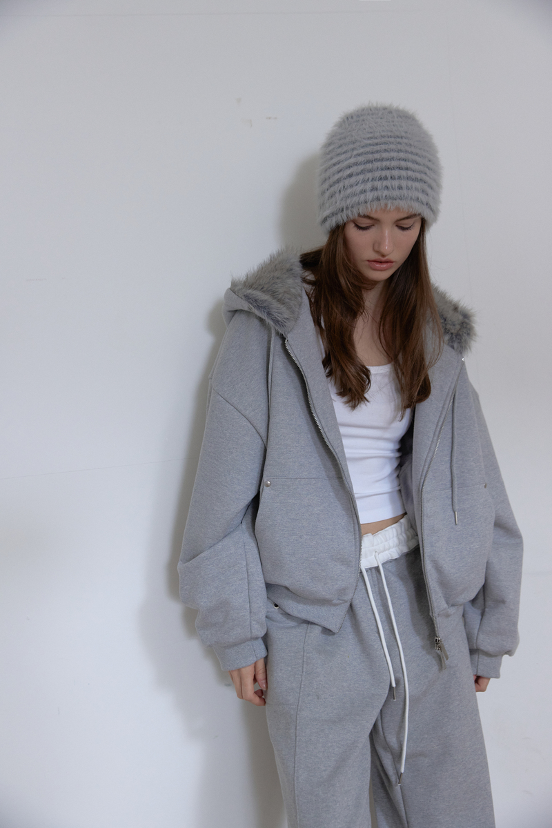 フラッフィー ストライプ ビーニー (ライトグレー) | ASURA | HANA(ハナ) #12