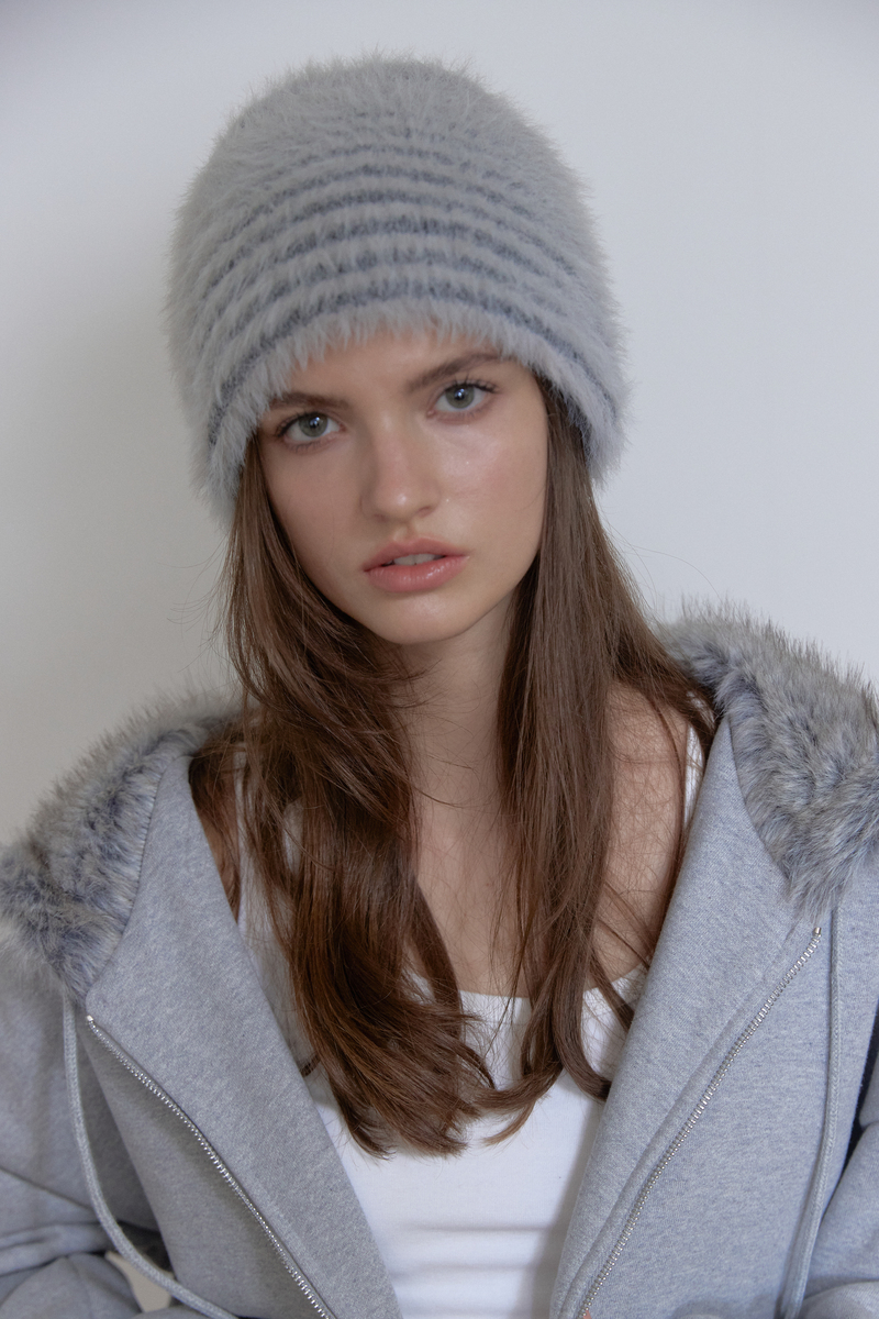フラッフィー ストライプ ビーニー (ライトグレー) | ASURA | HANA(ハナ) #6