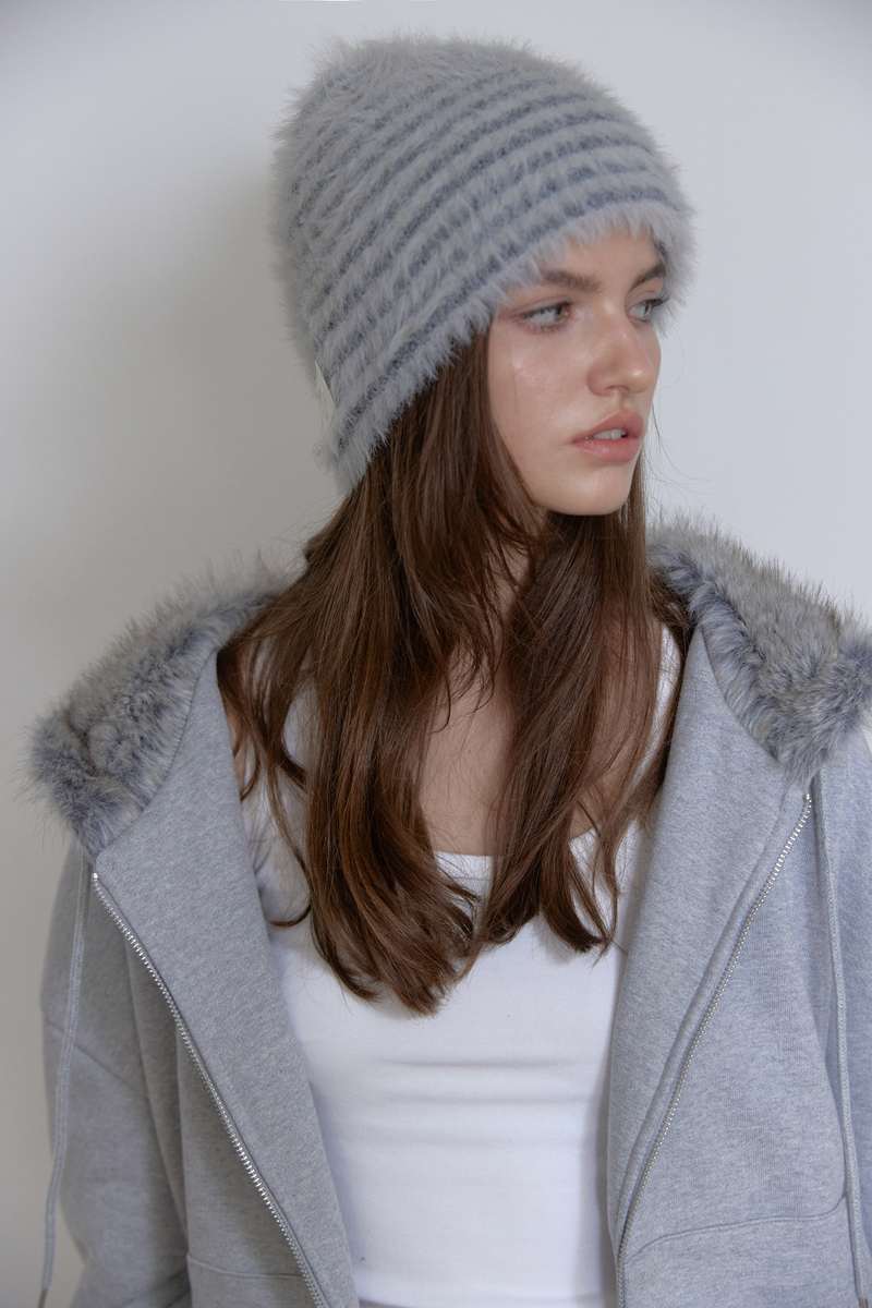 フラッフィー ストライプ ビーニー (ライトグレー) | ASURA | HANA(ハナ) #7