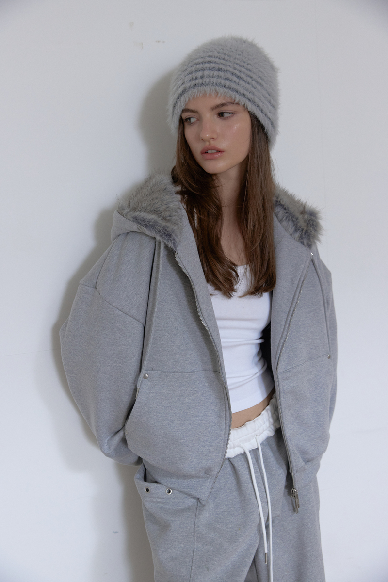 フラッフィー ストライプ ビーニー (ライトグレー) | ASURA | HANA(ハナ) #8