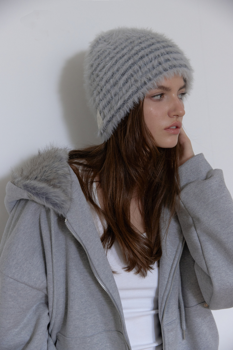 フラッフィー ストライプ ビーニー (ライトグレー) | ASURA | HANA(ハナ) #9