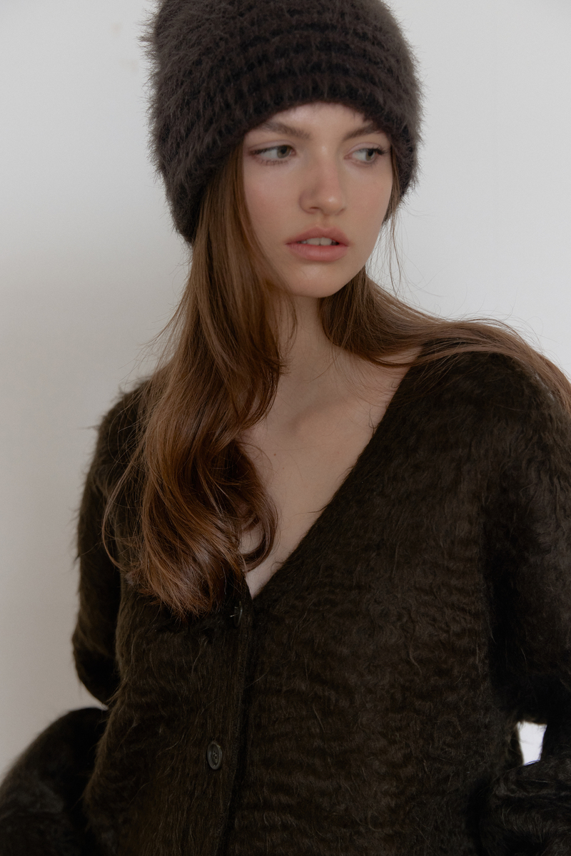 フラッフィー ストライプ ビーニー (チャコール) | ASURA | HANA(ハナ) #9