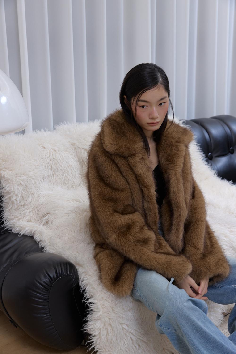 フォックス ミディ ファー ジャケット (ブラウン) | ASURA | HANA(ハナ)