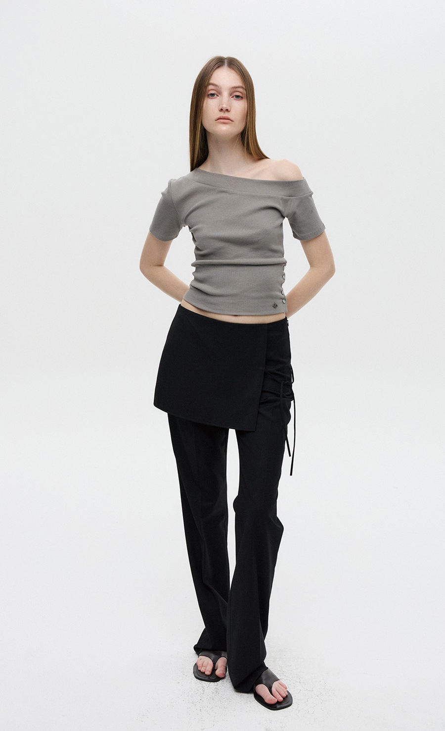 ワンショルダークロップドTシャツ (チャコール) | DNSR | HANA(ハナ) #5