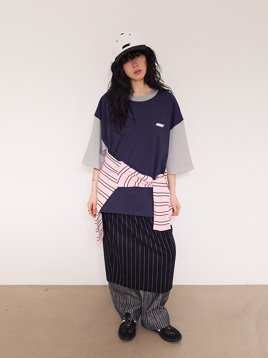 オーバーサイズコントラストTシャツ_ネイビー-グレー | XOXOGOODBOY | HANA(ハナ) #3