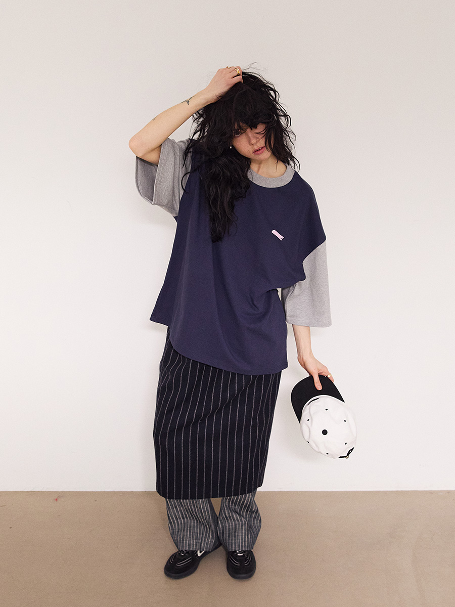 オーバーサイズコントラストTシャツ_ネイビー-グレー | XOXOGOODBOY | HANA(ハナ) #8