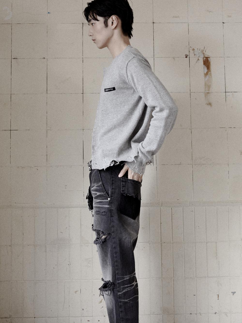 デストロイド ラウンドウールニットカーディガン_[M.グレー] | LECYTO | HANA(ハナ) #3