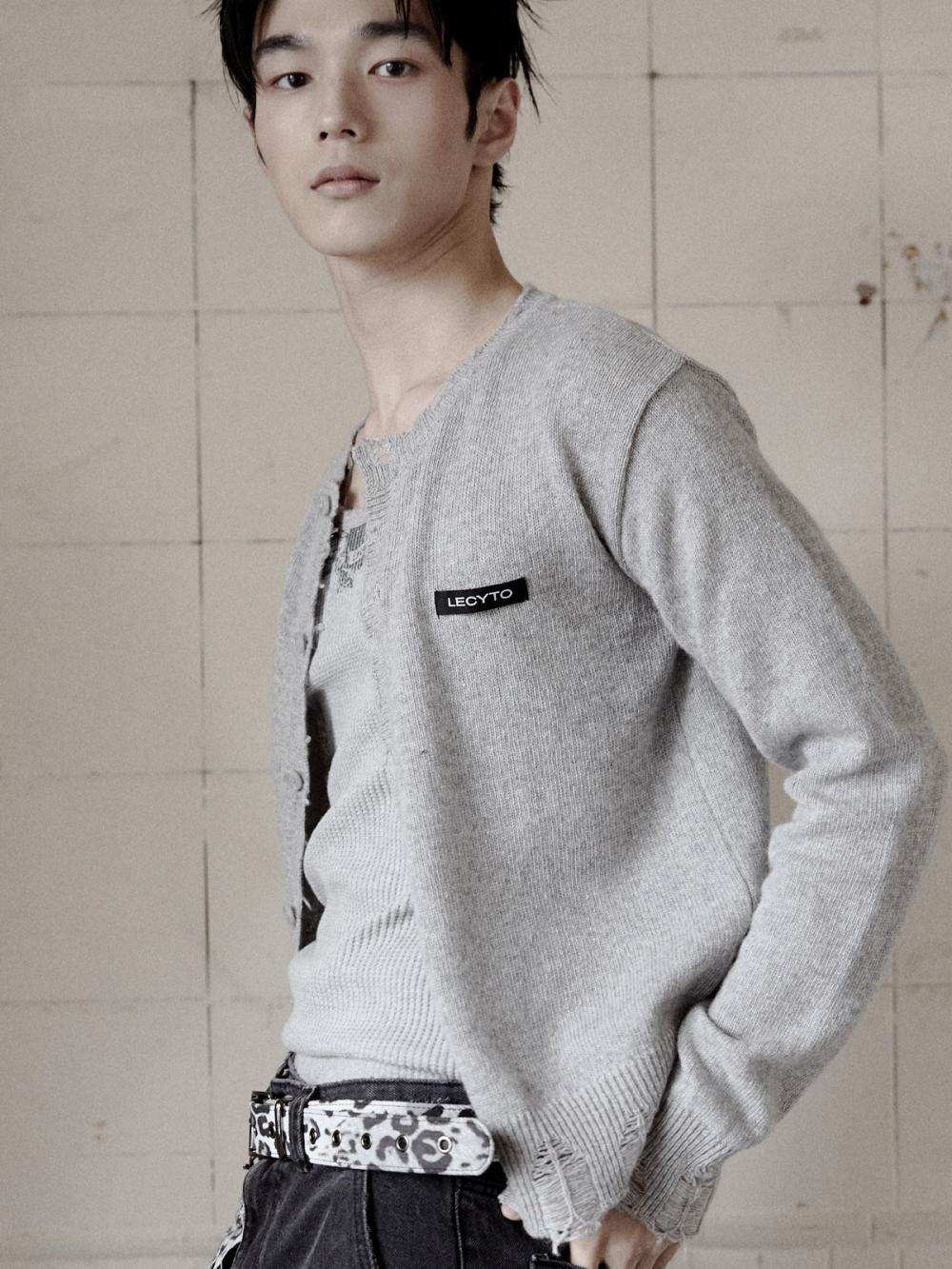 デストロイド ラウンドウールニットカーディガン_[M.グレー] | LECYTO | HANA(ハナ) #9