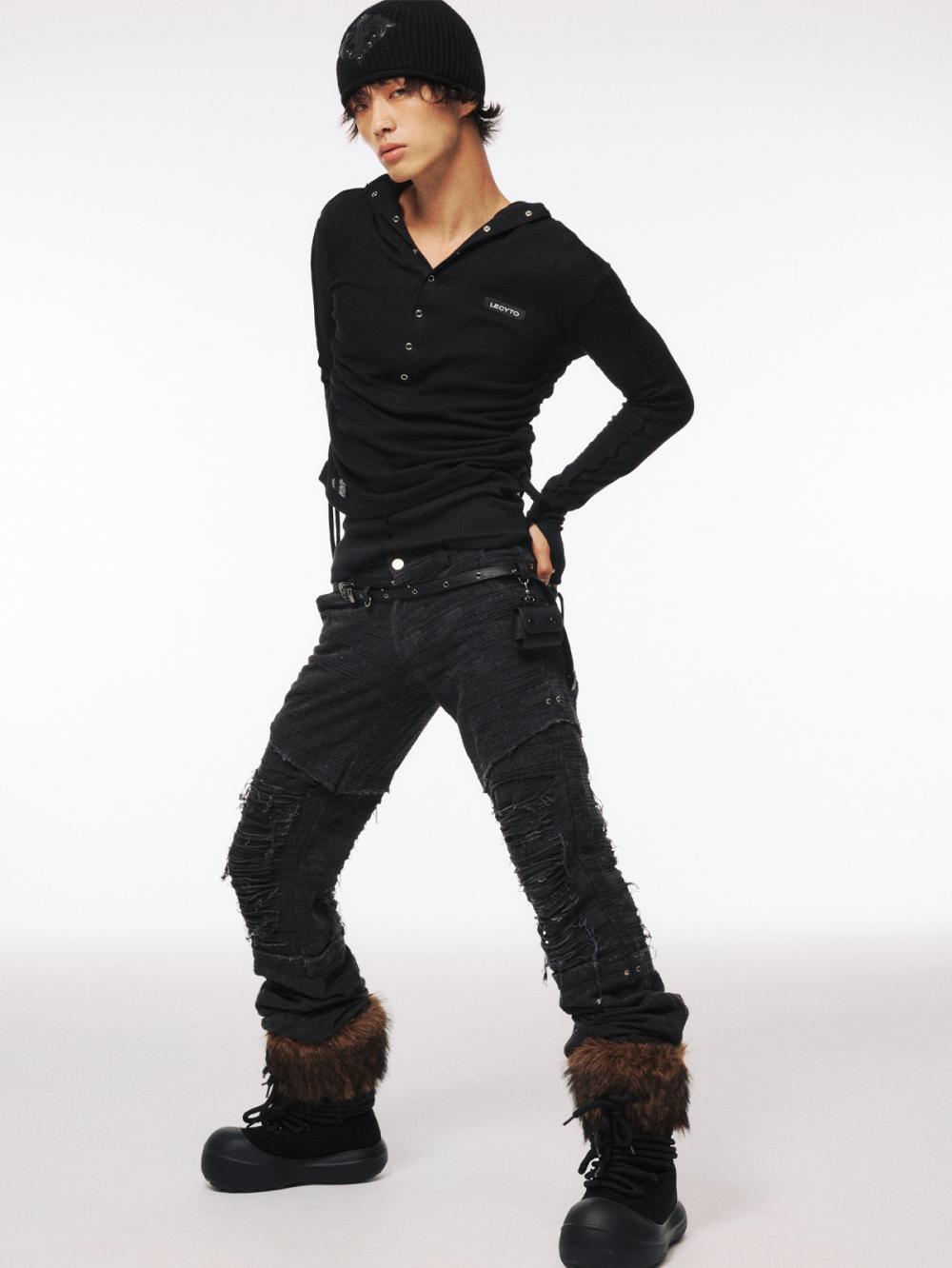 ストリング スリム フーデッド Tシャツ_[ブラック] | LECYTO | HANA(ハナ) #2