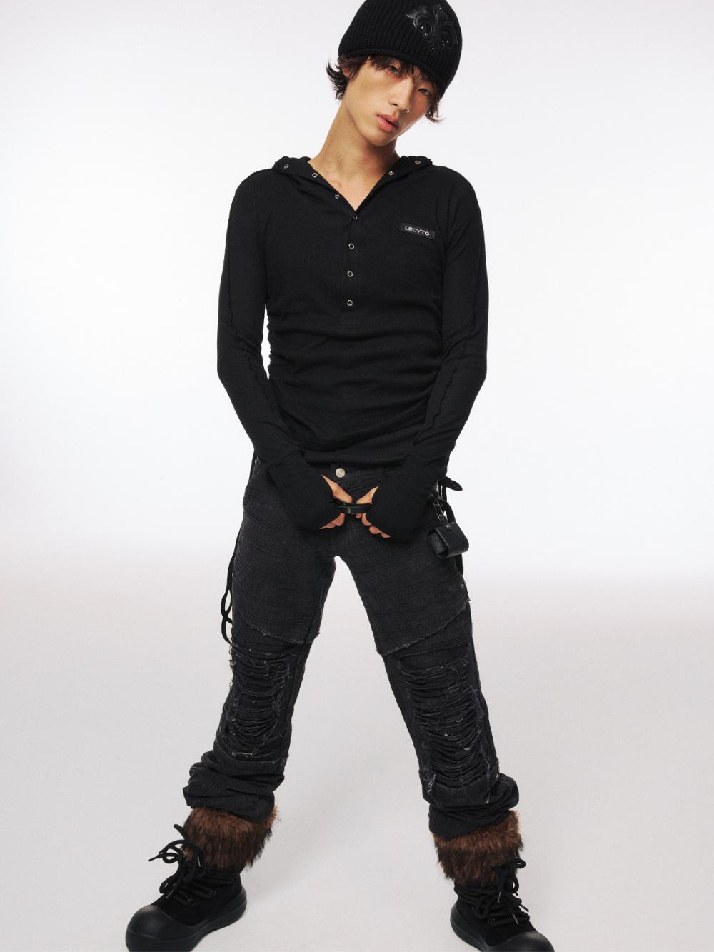 ストリング スリム フーデッド Tシャツ_[ブラック] | LECYTO | HANA(ハナ) #4