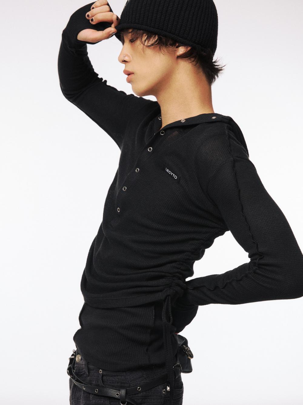 ストリング スリム フーデッド Tシャツ_[ブラック] | LECYTO | HANA(ハナ) #5