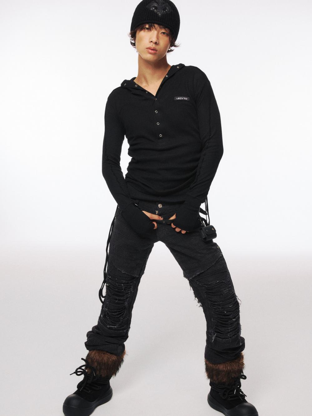 ストリング スリム フーデッド Tシャツ_[ブラック] | LECYTO | HANA(ハナ) #6