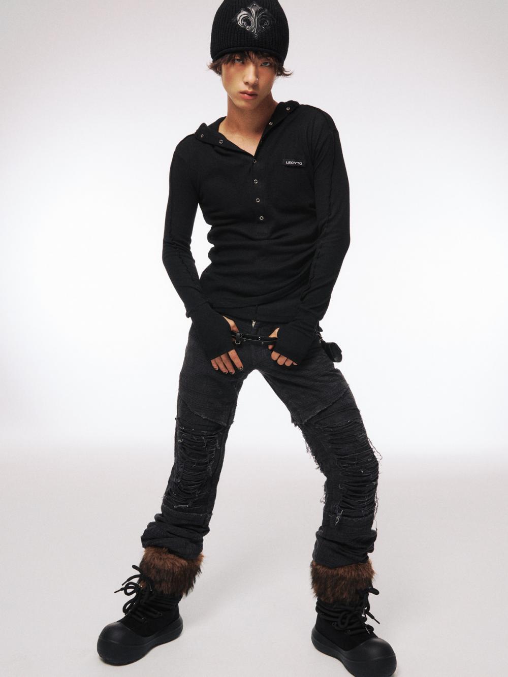 ストリング スリム フーデッド Tシャツ_[ブラック] | LECYTO | HANA(ハナ) #10