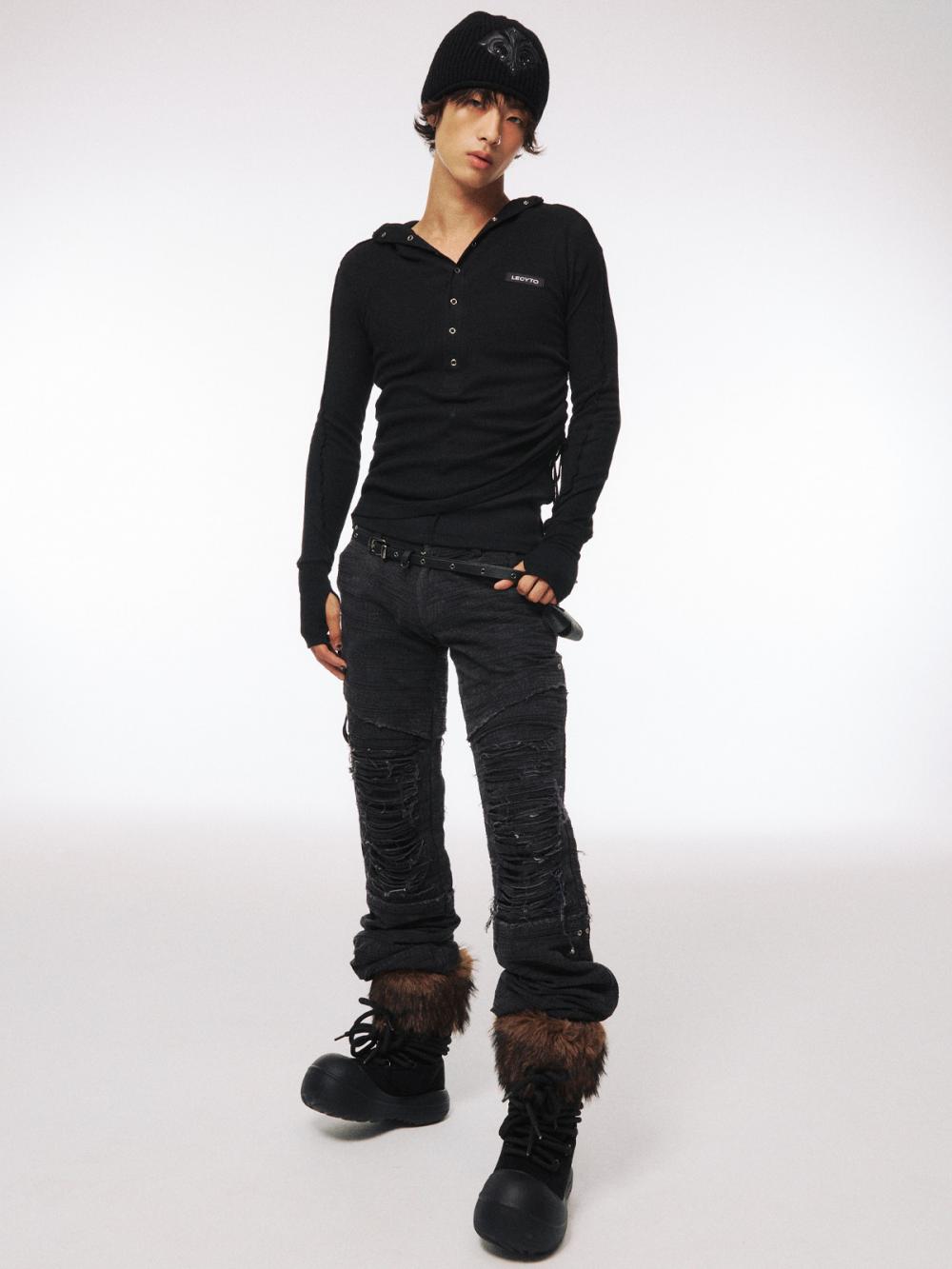 ストリング スリム フーデッド Tシャツ_[ブラック] | LECYTO | HANA(ハナ) #11