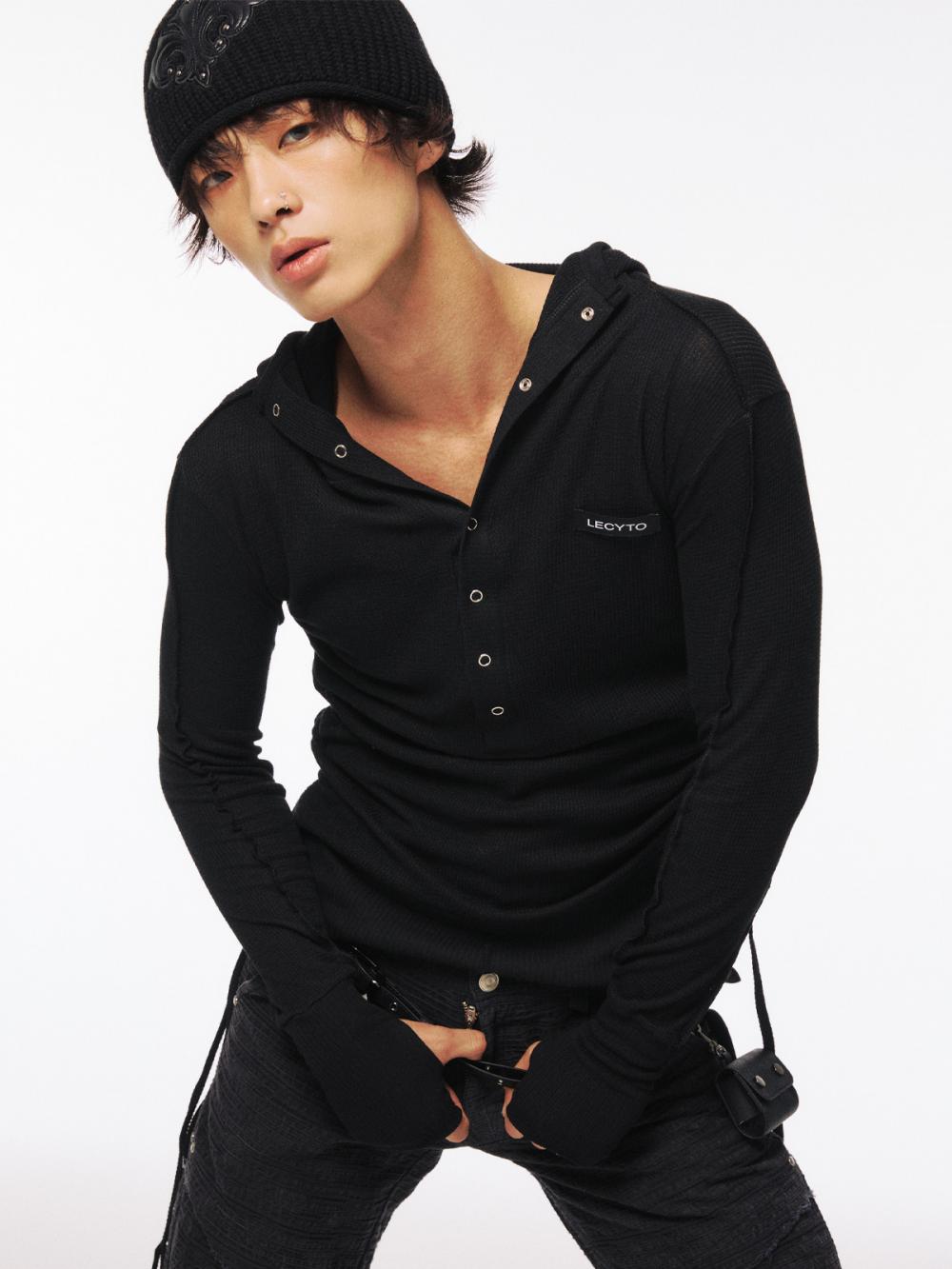 ストリング スリム フーデッド Tシャツ_[ブラック] | LECYTO | HANA(ハナ) #12
