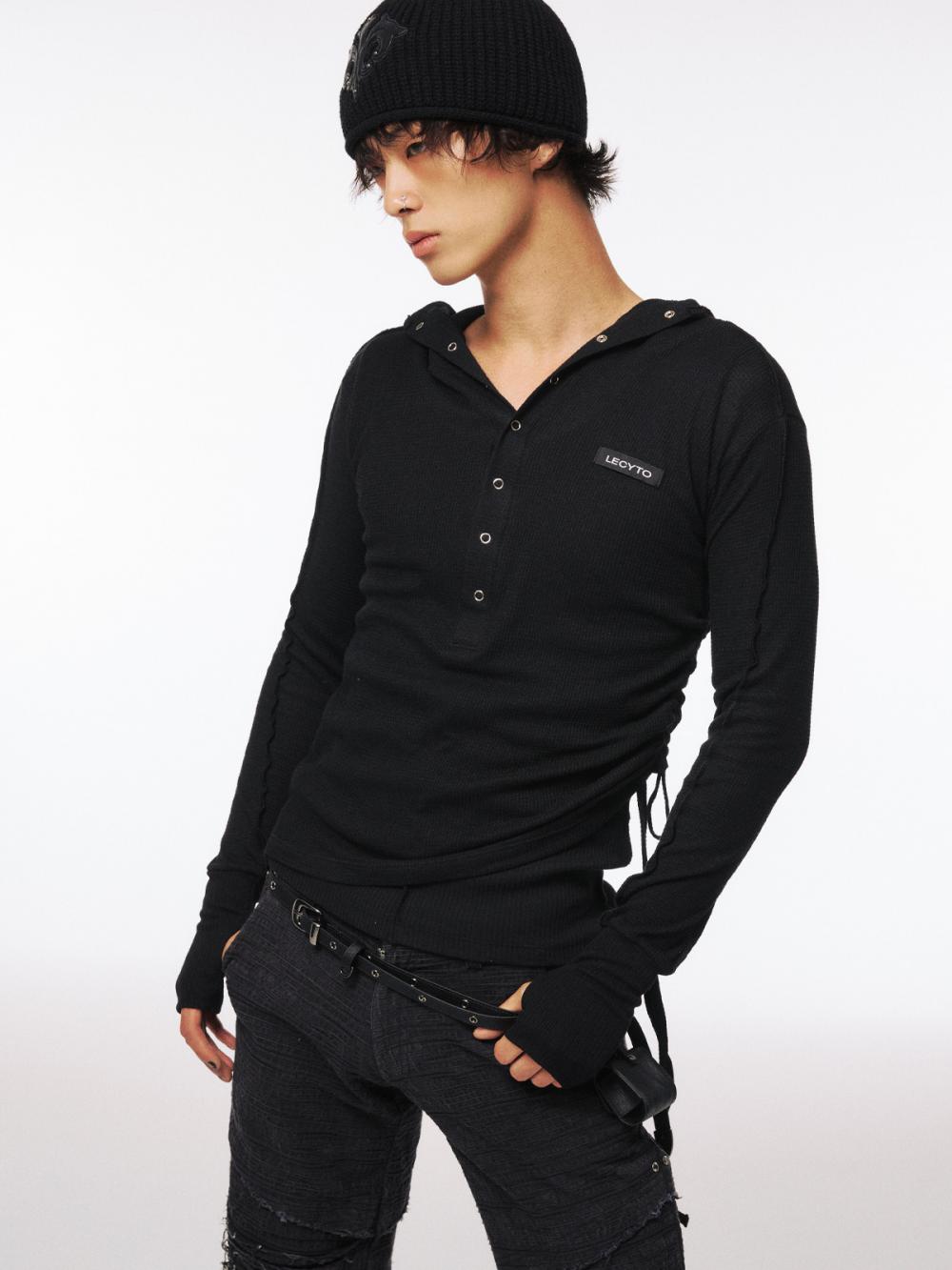 ストリング スリム フーデッド Tシャツ_[ブラック] | LECYTO | HANA(ハナ) #14